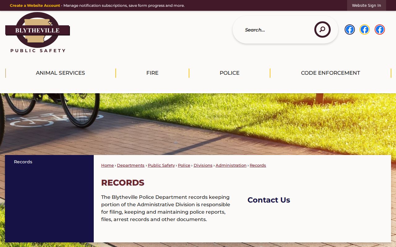 Blytheville Police Department records page