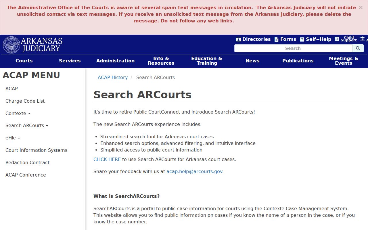 Arkansas Judiciary Search ARCourts support page