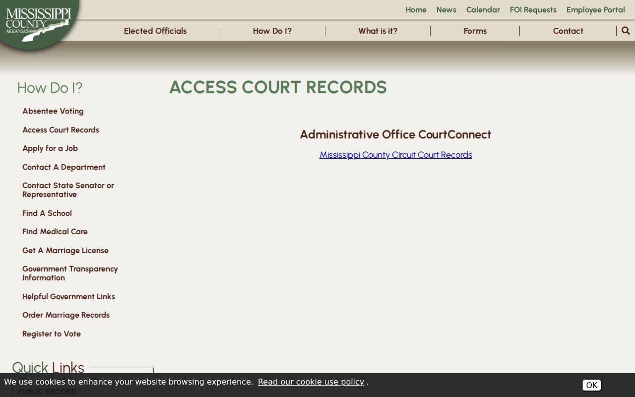 Mississippi County criminal history court records access page