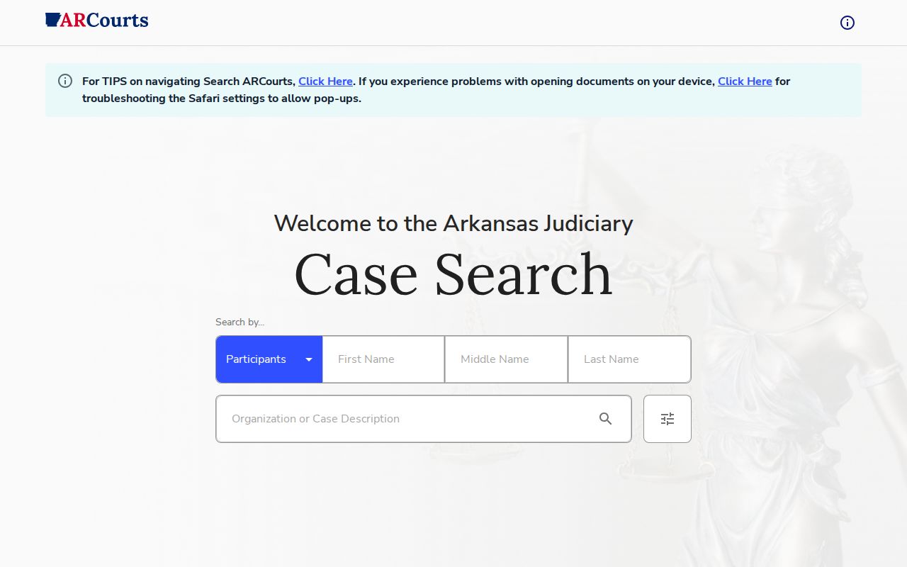 Mississippi County criminal court record Search ARCourts interface