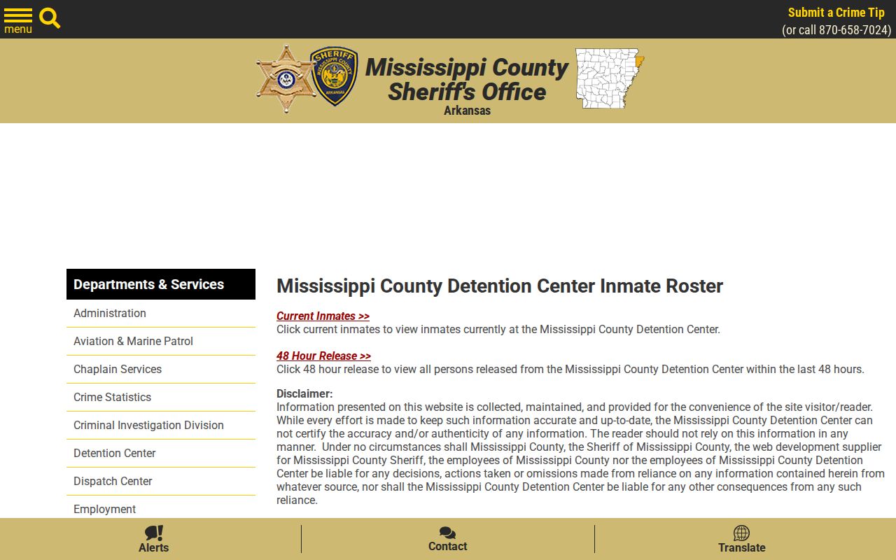 Mississippi County criminal history current inmate and release roster