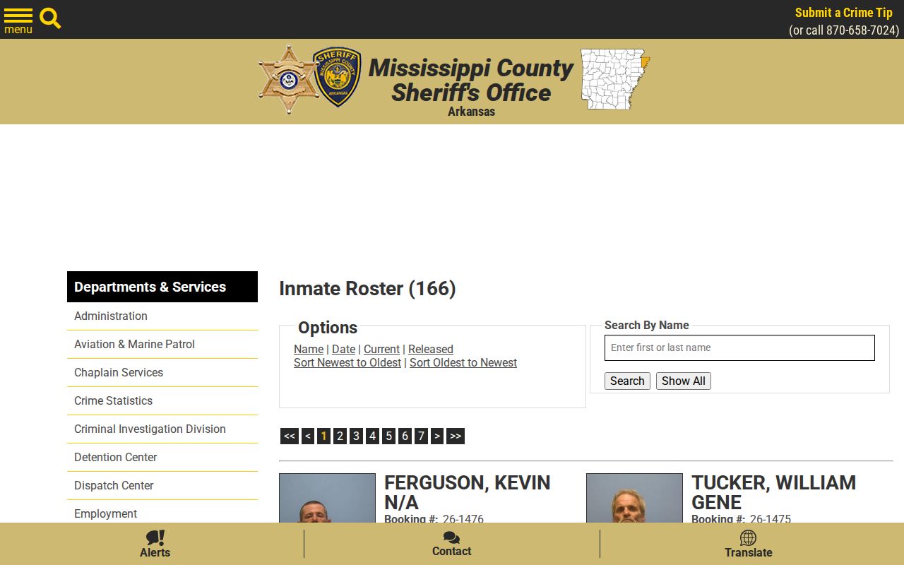 Mississippi County criminal arrest and booking roster search