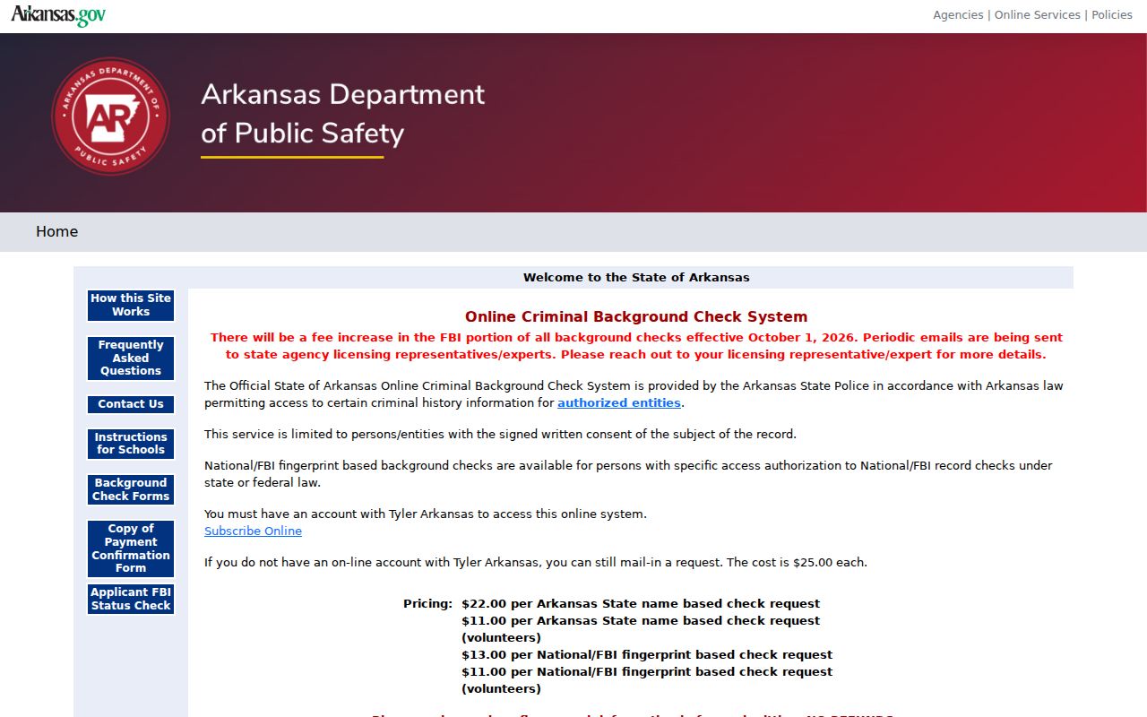 Mississippi County criminal history Arkansas background check login