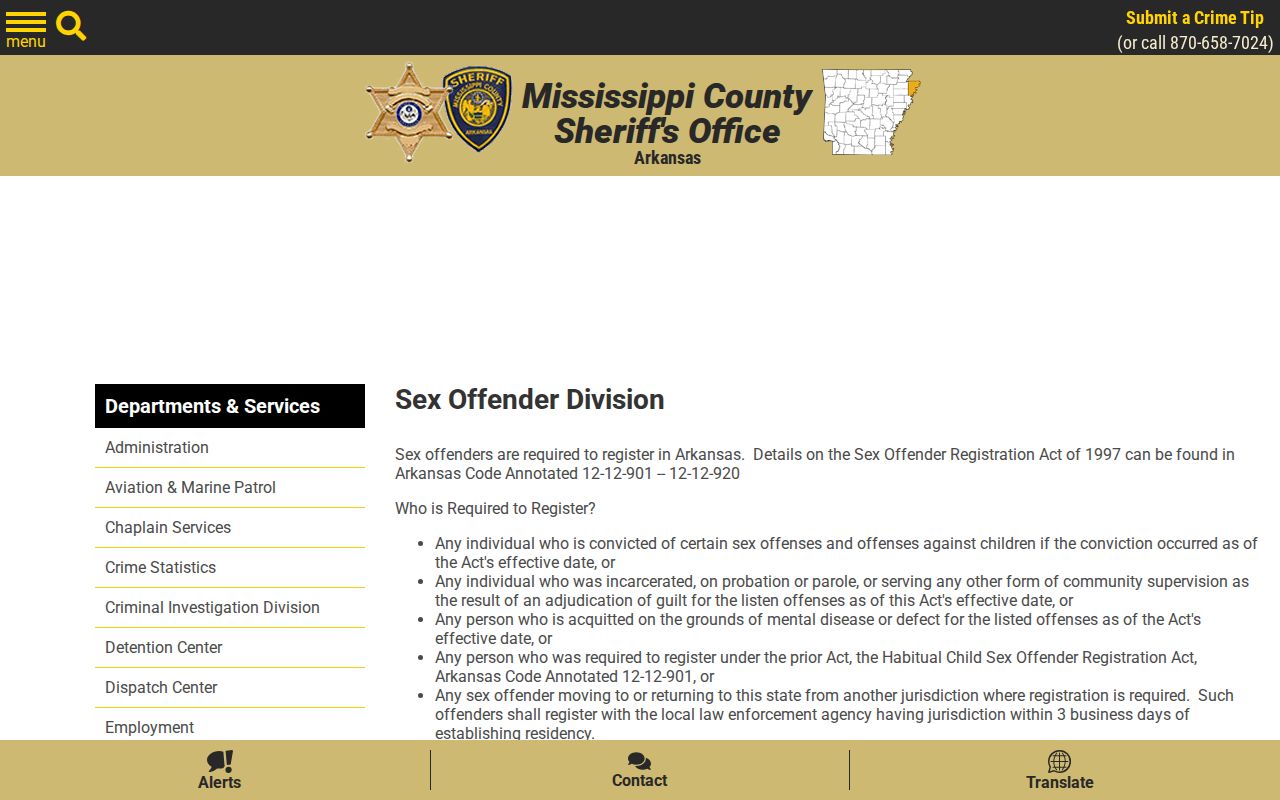 Mississippi County sheriff sex offender registration and risk-level information