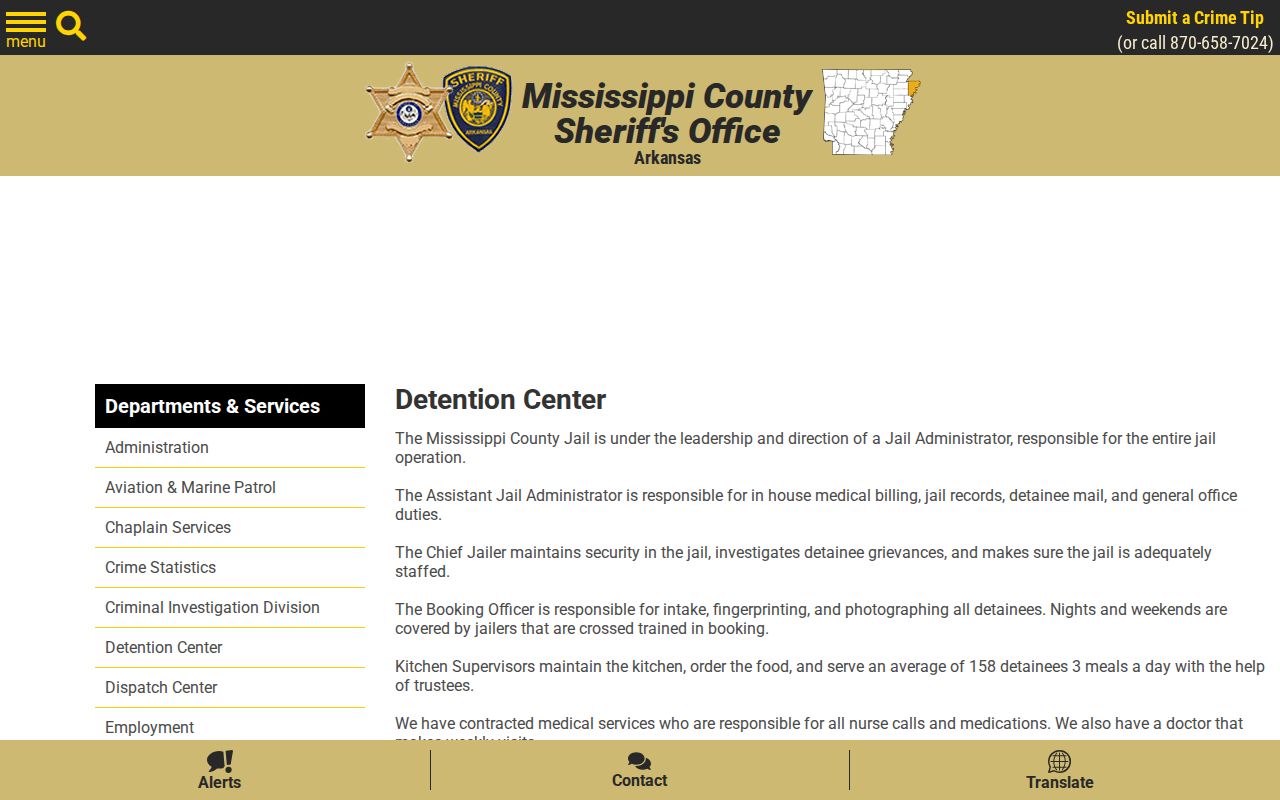 Mississippi County Detention Center booking and jail operations page