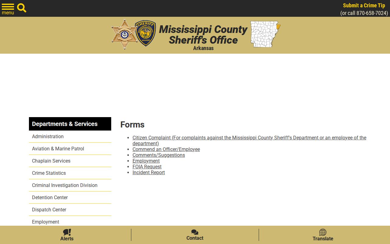 Mississippi County Sheriff forms index for FOIA and incident reports